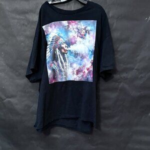 Indian Chief 3X Black Cotton Tee Shirt Handmade Psychedelic Tribal Unisex 3xl